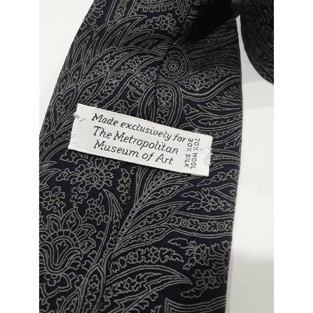 Mens Tie, MOMA  Silk Wool Navy Blue Gold Tan